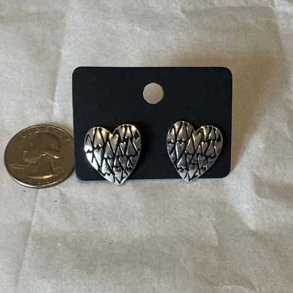 Silver Heart Earrings For Pierced Ears - Picture 7 of 12